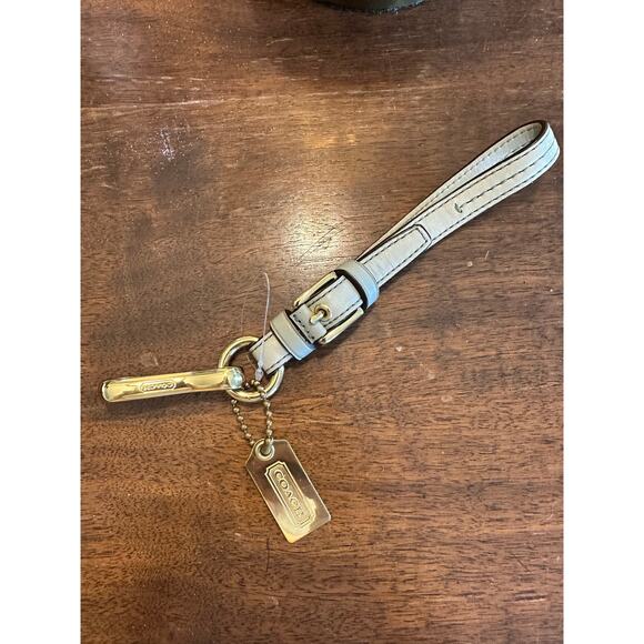 Coach Leather Keychain Brass lanyard wristlet Small Tag Wrist Strap green blue - Picture 2 of 9